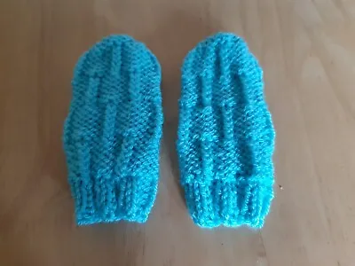 Hand Knitted Baby Mittens 0-3 Months  (Aqua Blue/Green) Perfect Chilly Days • £3.50