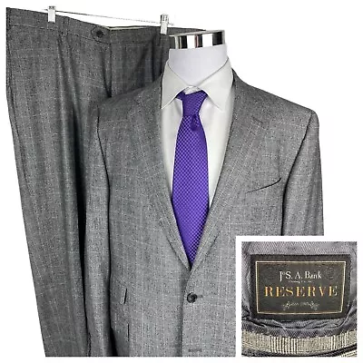 Jos A Bank Reserve Marzotto 2 Piece Suit 46L/W40 Grey Glen Plaid Super 100s Wool • $129.99