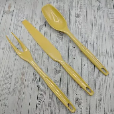 Vintage Foley Yellow Solid Serving Spoon Meat Fork Icing Spreader Spatula Lot • $23.74