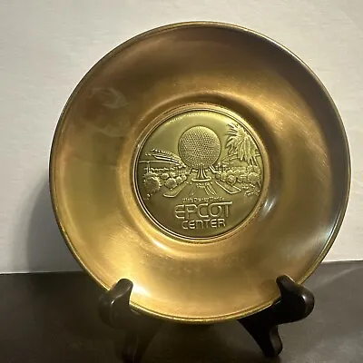 Vintage 1982 Walt Disney World Epcot Center Brass And Glass Ashtray Dresser Tray • $30