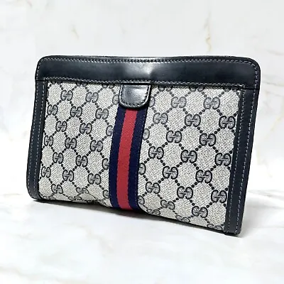 Vintage GUCCI Small Clutch Bag Purse Sherry Line Navy Authentic • $179.99