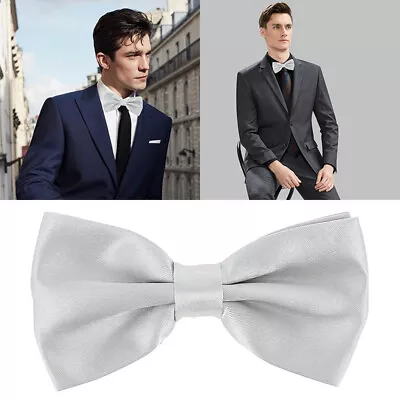 Pre Tied Smart Bow Tie Mens Fancy Dress Wedding Plain Solid Colors Adjustable • £4.03