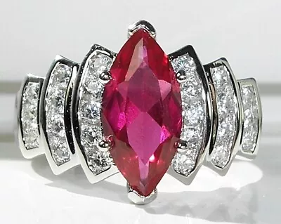 Marquise Simulated Ruby Ring Stair Step  Design CZ 925 Sterling Silver Women's • $33.95