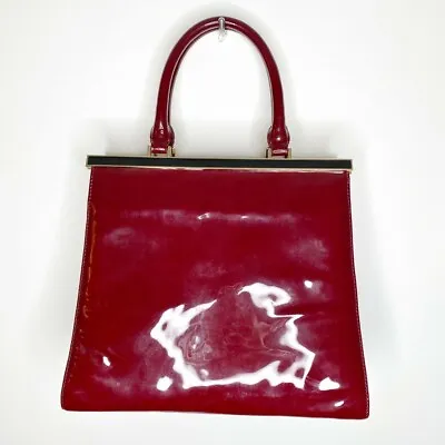 $300 • Buy Staud Patent Leather Bag Red Burgundy Top Handle Structured Purse Zip Top Gloss