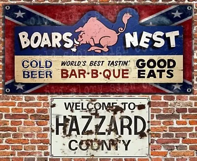 2 DUKES OF HAZZARD COUNTY BOAR'S NEST Sign Banners General Lee Vintage Style ART • $98.99