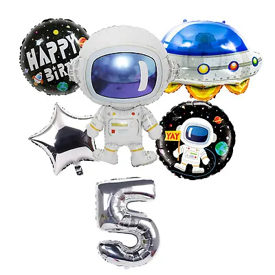 Space Astronaut Number Foil Balloons Number Happy Birthday UFO Party Kids Decor • £7.99