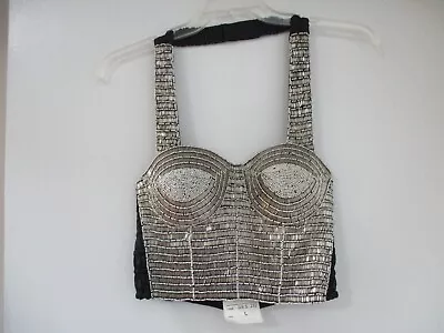 Vintage Silver Beaded Bustier Halter  80's • $39.99