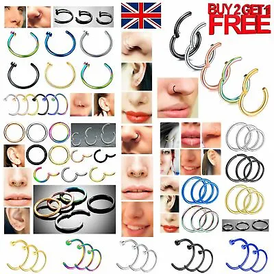£1.99 • Buy Nose Ring Eyebrow Cartilage Tragus Septum Helix Lip Earring Hoop Clicker Ear Set