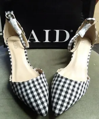 Raid Ladies Black & White Gingham Wedding Summer Shoes Low Heel Size 6 E Wide • £14.99