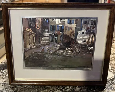 Lionel Barrymore Courtyard Venice Color Foil Etching Oak Framed 11 1/2x9 1/2 • $15.95