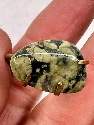 Brass Agate Gemstone Ring Size 7 Vintage Green Stone Nugget • $19.79