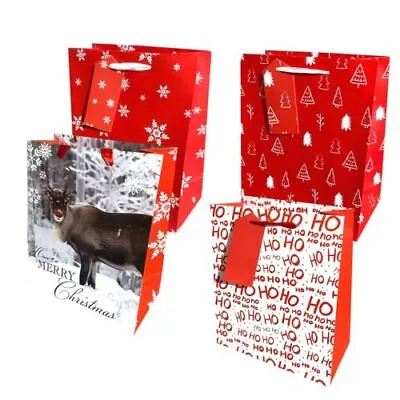 2pk CHRISTMAS RED GIFT BAGS With Handles Kids Presents Paper Wrap Decor Gift UK • £3.54