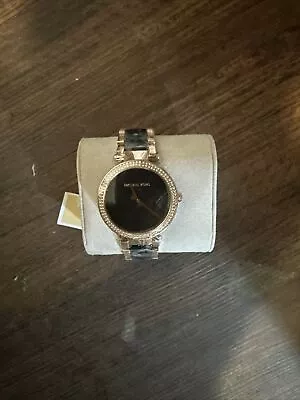 Michael Kors Parker Rose Gold Tone Black Acrylic Bracelet Ladies Watch MK6414 • $109.99