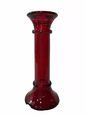 1970’s Ruby Red Glass Candle Stick Holder FABULOUS  COLOR Vintage • $14.99