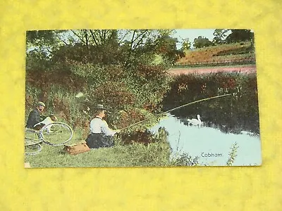 Postcard Cobham Surrey Fishing Scene Colour RP VG Shurey's Pubs. P/m 1907 • £3