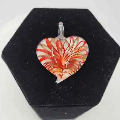 Murano Glass Blown Heart Pendant Orange Swirl Art Design For Jewelry Making • $10