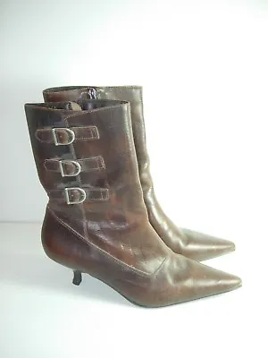Womens Brown Leather Calf High Boots Steampunk Career Heels Shoes Size 9 M • $24.99