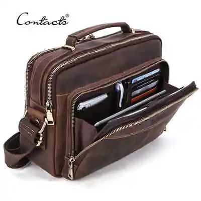 Contacts Men's Leather Shoulder Bag Messenger Bag Handbag Pen Slot For 9.7  IPad • $64.99