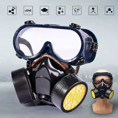 Chemical Dustproof Respirator Gas Face Mask Safety Filter With Eye Goggle • £7.99