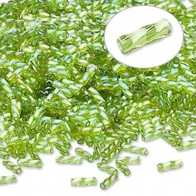 50 Grams(840) Matsuno Twist Green Rainbow 6mm Spiral Bugles Beads * • $12.96