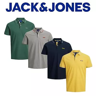 Mens Polo Shirt Jack & Jones Short Sleeve T-shirt 100% Cotton Plain Tee Top • £14.99