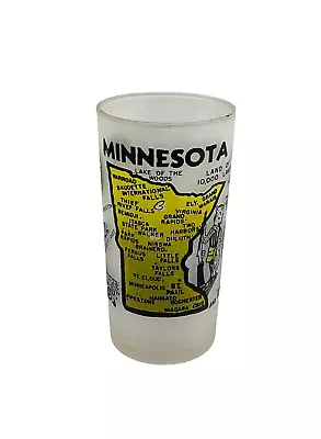 Vintage Minnesota Souvenir Glass Map Travel Frosted 4 3/4” Yellow Tumbler • $9.99