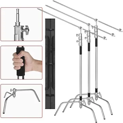 3 Pack 3.3m Heavy Duty C Stand Light Studio Boom Arm Grip Heads Stainless Steel • $448