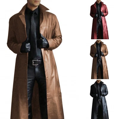 $44.35 • Buy Handsome Men PU Leather Punk Trench Coat Long Motorcycle Outwear Overcoat Jacket