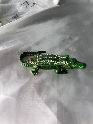 Vintage Enameled Green Alligator Magnetic Lid Trinket Box Accented W/ Crystals • $17