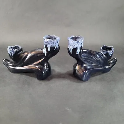 Anna Van Briggle Double Tulip Candle Holders Drip Glaze Colo Springs USA Signed • $28.97