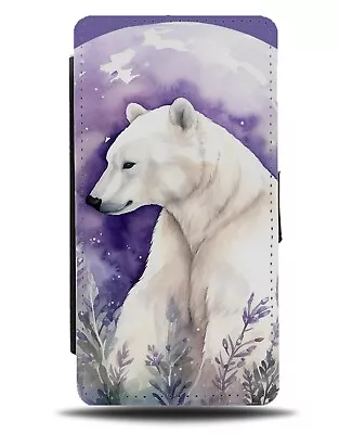 Artistic Polar Bear Flip Wallet Case Polor Oil Painting White Purple Winter CK21 • £19.99