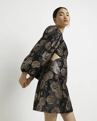 £26 • Buy River Island Womens Black Skater Jacquard Dress Size 14