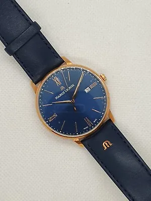 Maurice Lacroix ELIROS Gold Tone Blue Dial Watch With Leather Strap - RRP £650 • £375