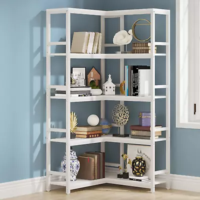 5 Tier Wood Corner Shelf Etagere Bookcase Bookshelf Display Stand Storage Rack • $191.08