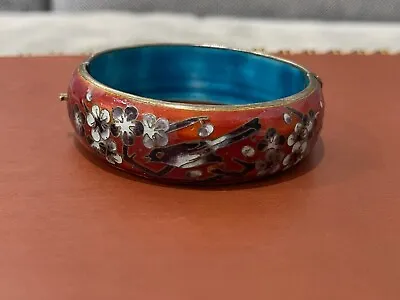 Vintage Chinese Cloisonné Enamel Bangle Bracelet W/ Birds & Flowers Decoration • $115