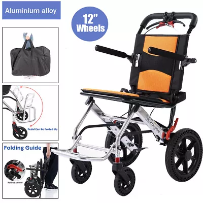 Folding Lightweight Wheelchair Manual Brake Aluminum Transport Travel Wheelchair • $279.99