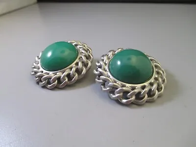 Vintage Clip Earring Chunky Curb Chain Green Plastic Retro Drag  • $9.99