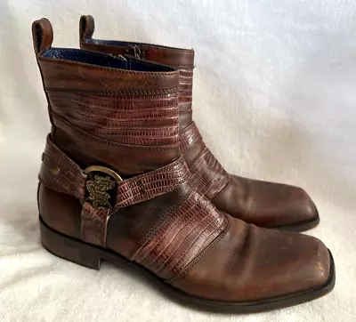 Men's Mark Nason Brown Leather Dragon Ankle Boots 10 Rock Lives Made In Italy • $119.99