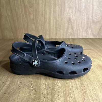 Crocs Karin Slip On Mary Jane Clogs Shoes Girls Size 3 Womens Size 5 Black • $10.99
