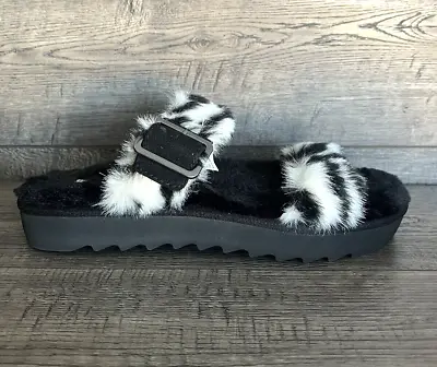Koolaburra By UGG FURR-AH Plush Slipper Shoes Womens 7 Black White Zebra Leopard • $16.31