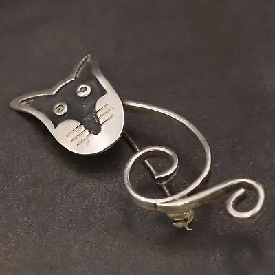 $5.50 • Buy VTG Sterling Silver - MODERNIST Kitty Cat Animal Brooch Pin - 5g
