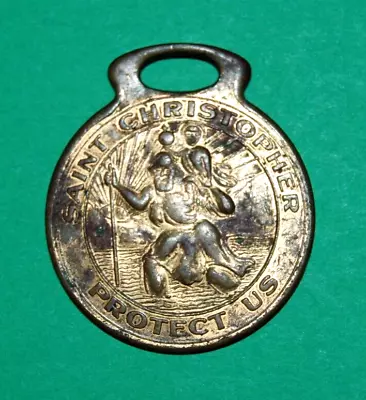 Used Vintage Metal Saint Christopher Protect Us Medal Watch Fob Drive Carefully • $12.50