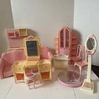 Vintage 1987 Barbie SWEET ROSES Furniture Lot Sofa Chair Pull Outs Stove More • $58.64
