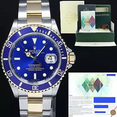 MINT 2006 PAPERS Rolex Submariner 16613 Gold Steel Two Tone Sunburst Blue Watch • $10992.13