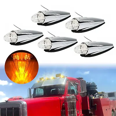 5pcs Roof Top Cab Lights Amber Marker Lights Chrome For Kenworth Mack Peterbilt • $65.63