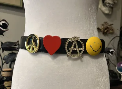 Vtg Moschino Leather Redwall Peace Love Anarchy Smiley Happy Face Belt 46 • $499.99