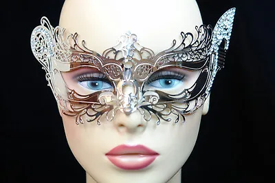 LASER CUT Metal Venetian Masquerade Costume Prom Party Wedding Silver Cat Mask  • $9.85