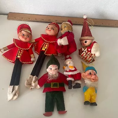 5 Vtg KNEE HUGGER Elf Pixie Ornaments JAPAN Shelf Sitter Plus Santa • $35