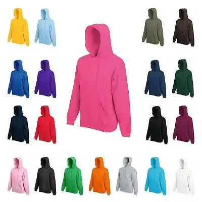 Mens Classic Hooded Sweat Plain Sweatshirt Hoodie Top - FRUIT OF THE LOOM 62208 • £14.99