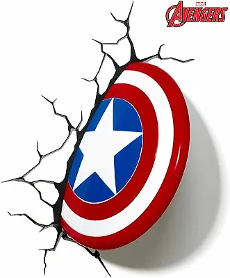Marvel Avengers 3D Wall Light Captain America Shield  3DFX Wall Deco + Sticker • £24.99